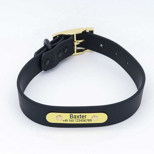 Collare impermeabile in biothane per cani "Baxter" con incisione - Nome e numero di telefono - Outdoor - Verde o nero - S, M, L