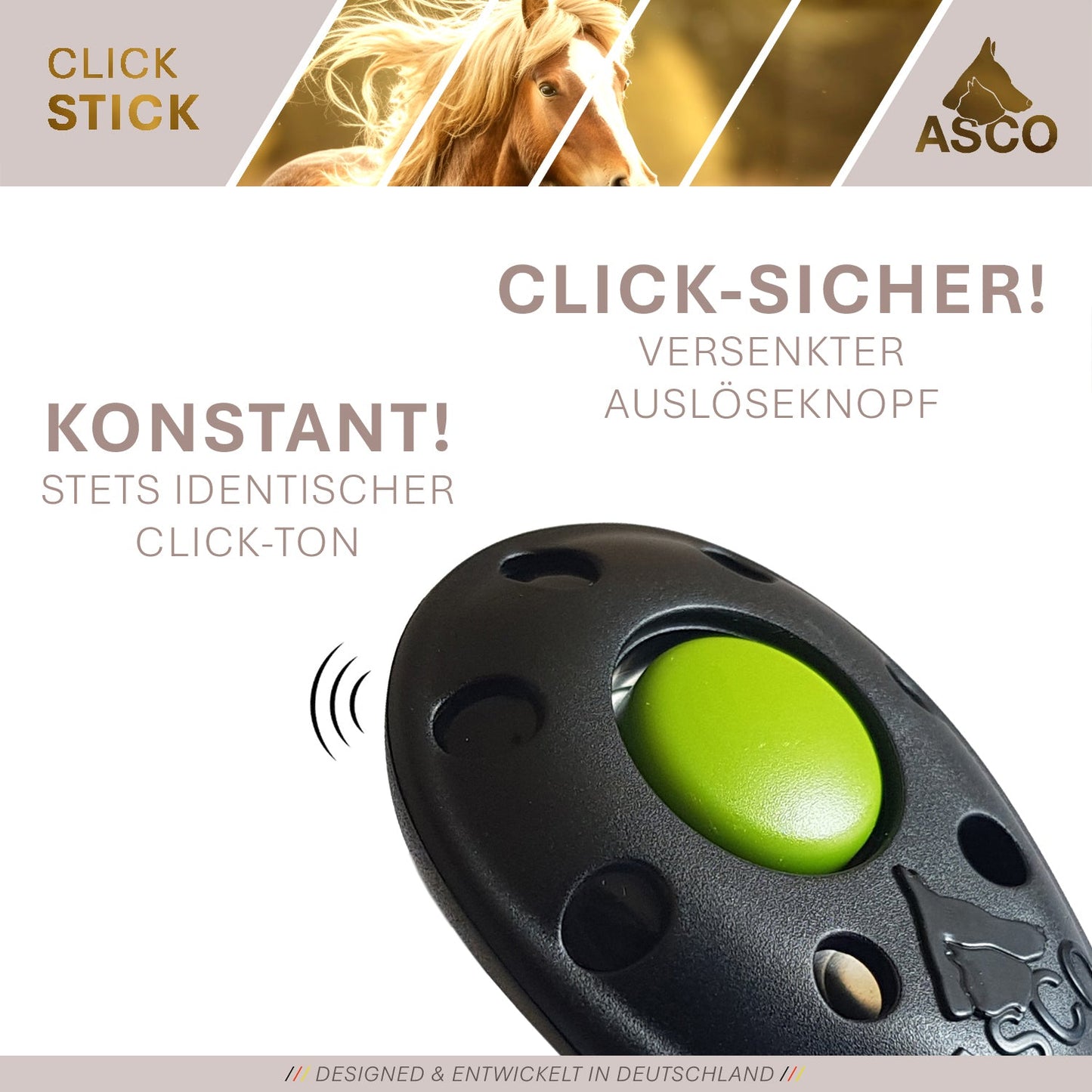 ASCO ClickStick - Bastone bersaglio con clicker premium staccabile - Bastone bersaglio per l'addestramento a click del cane e del gatto - Bastone bersaglio allungabile con clicker extra - Bastone bersaglio per l'addestramento a target
