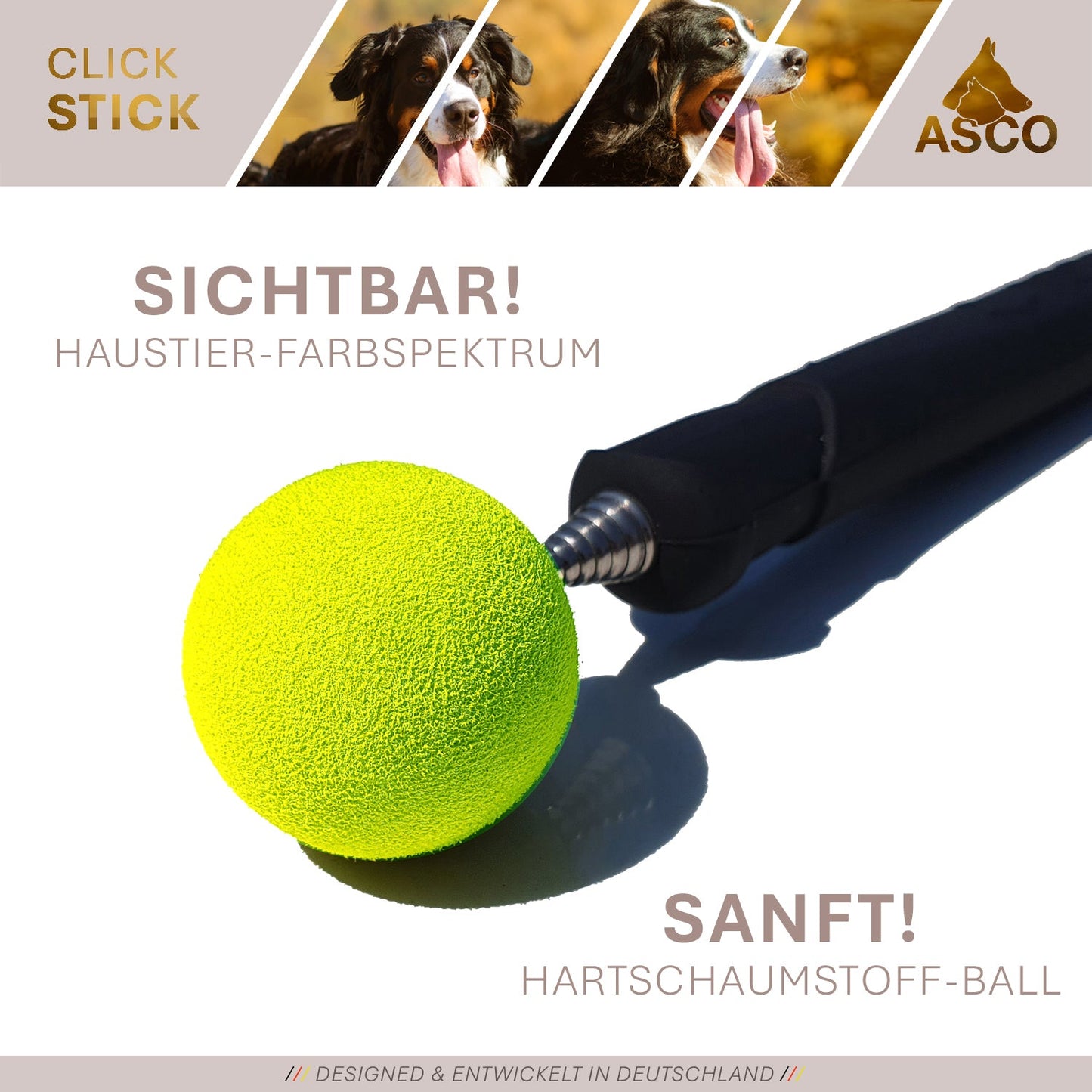 ASCO ClickStick - Bastone bersaglio con clicker premium staccabile - Bastone bersaglio per l'addestramento a click del cane e del gatto - Bastone bersaglio allungabile con clicker extra - Bastone bersaglio per l'addestramento a target
