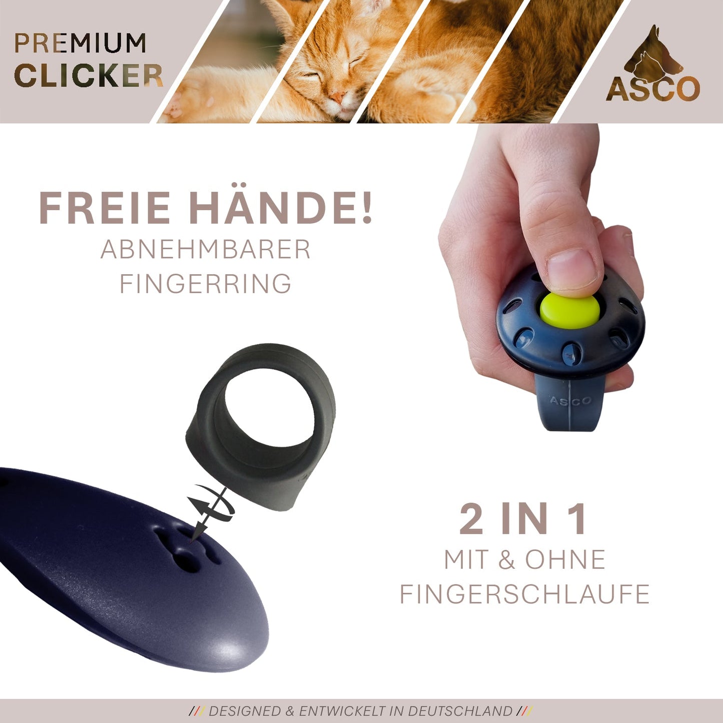 ASCO Finger Clicker - Clicker premium per l'addestramento di cani, gatti e cavalli