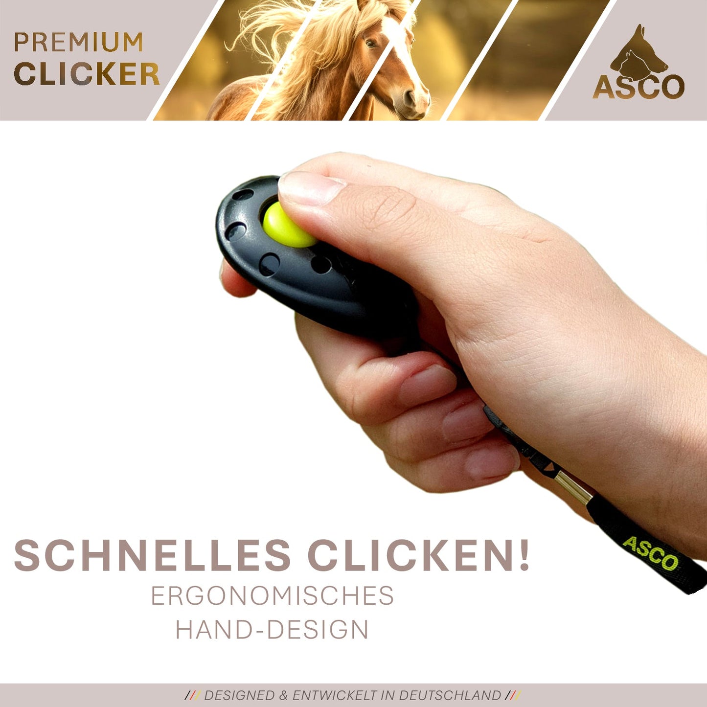 ASCO Finger Clicker - Clicker premium per l'addestramento di cani, gatti e cavalli