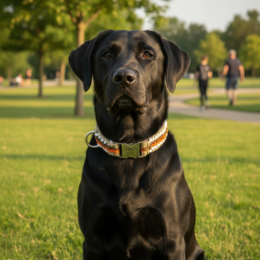 Arlo - Collare per cani in paracord fatto a mano con incisione | Arancione-Marrone-Bianco-Beige