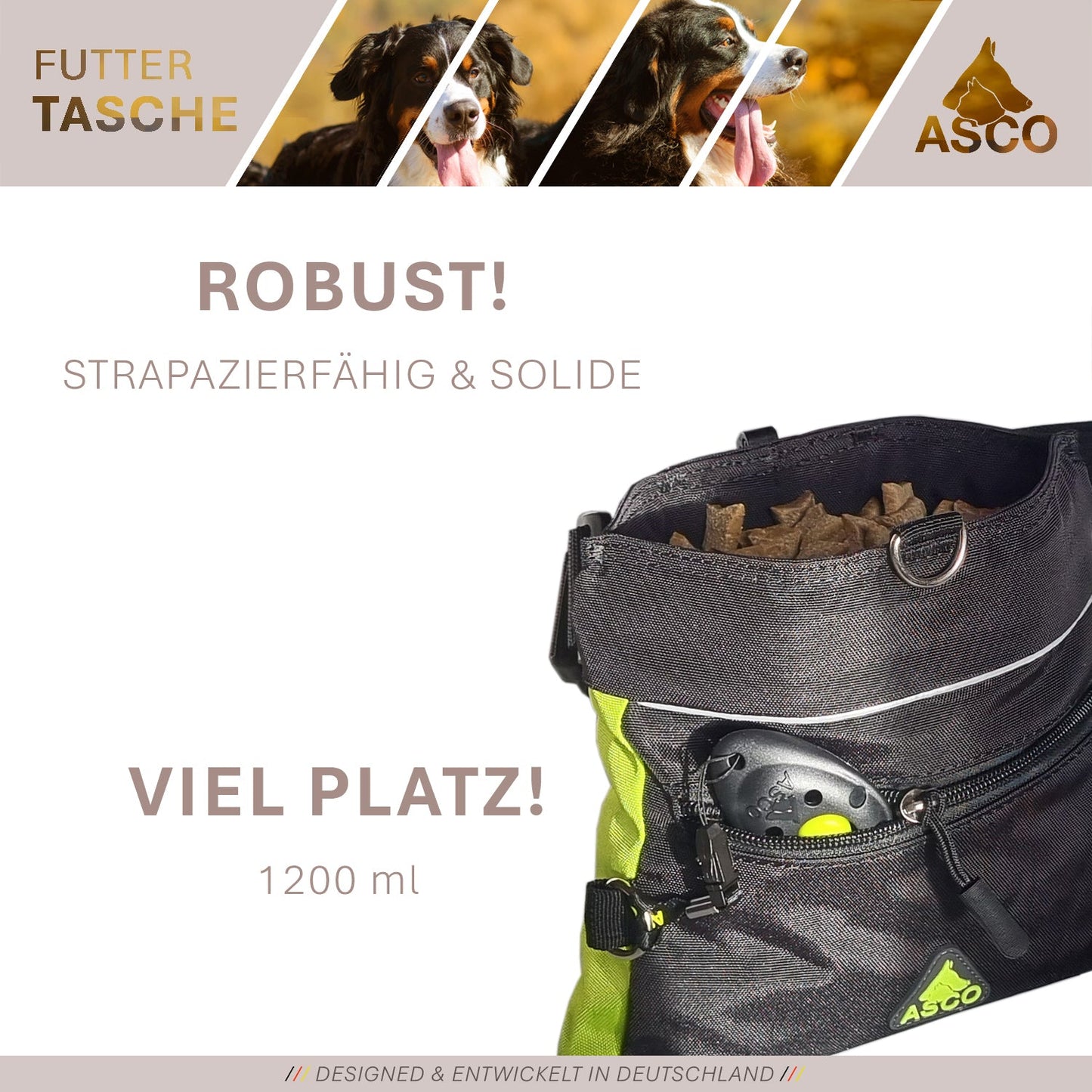 Sacchetto per alimenti ASCO con chiusura a scatto con una sola mano, sacchetto per croccantini 20x20 cm, sacchetto per croccantini QuickTouch