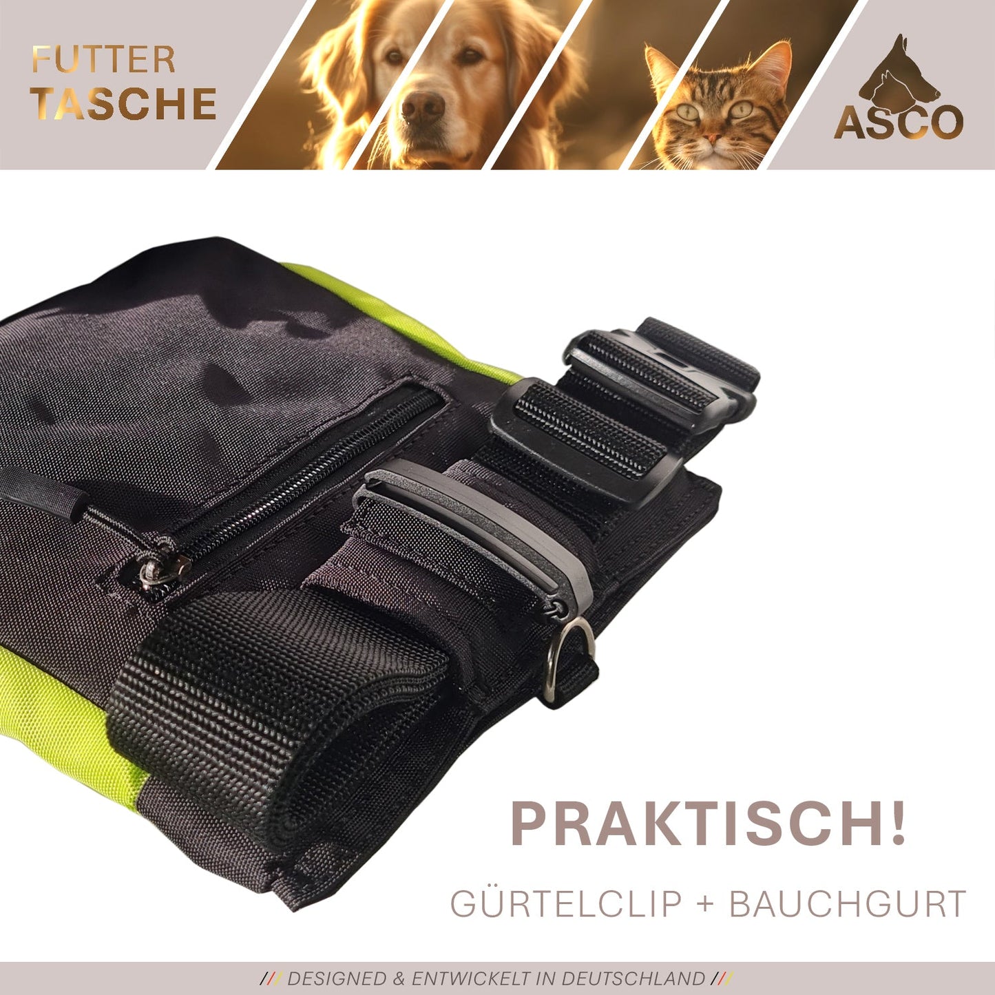 Sacchetto per alimenti ASCO con chiusura a scatto con una sola mano, sacchetto per croccantini 20x20 cm, sacchetto per croccantini QuickTouch