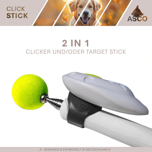 ASCO ClickStick - Bastone bersaglio con clicker premium staccabile - Bastone bersaglio per l'addestramento a click del cane e del gatto - Bastone bersaglio allungabile con clicker extra - Bastone bersaglio per l'addestramento a target
